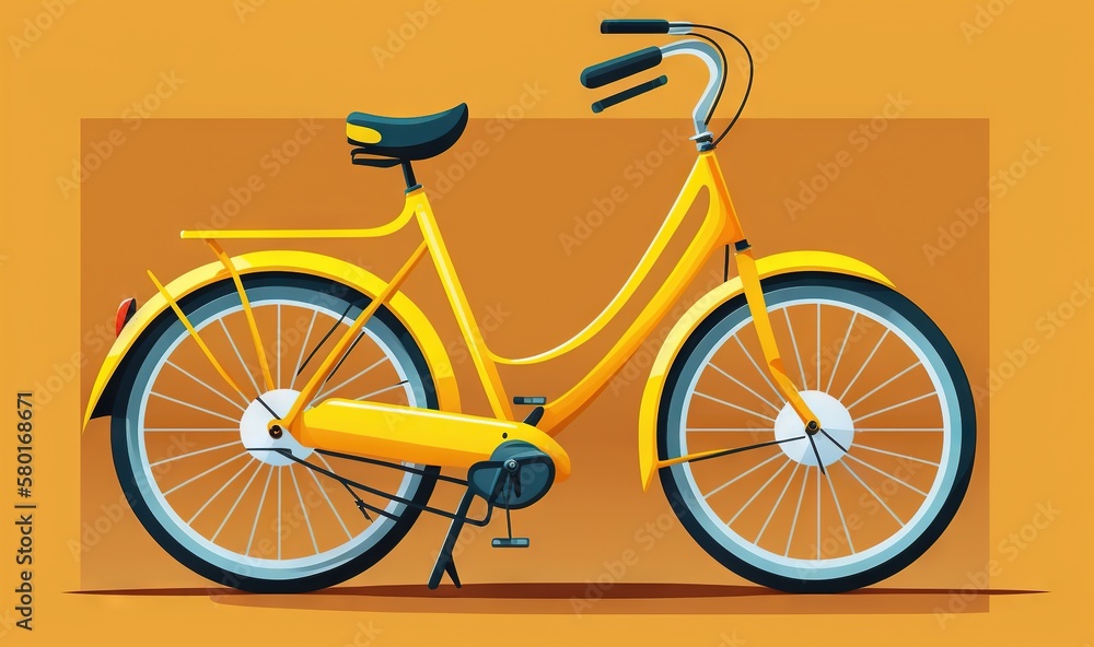 Fototapeta premium a yellow bicycle with a basket on the front wheel and a basket on the back wheel. generative ai