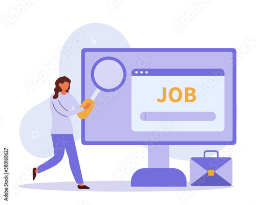 Hiring illustration. Hr manager searching potential job candidates. Characters writing CV and applying for work position. Job recruitment process concept. Vector illustration