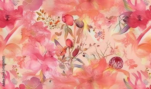  a pink and red floral pattern on a pink background with lots of pink flowers.  generative ai