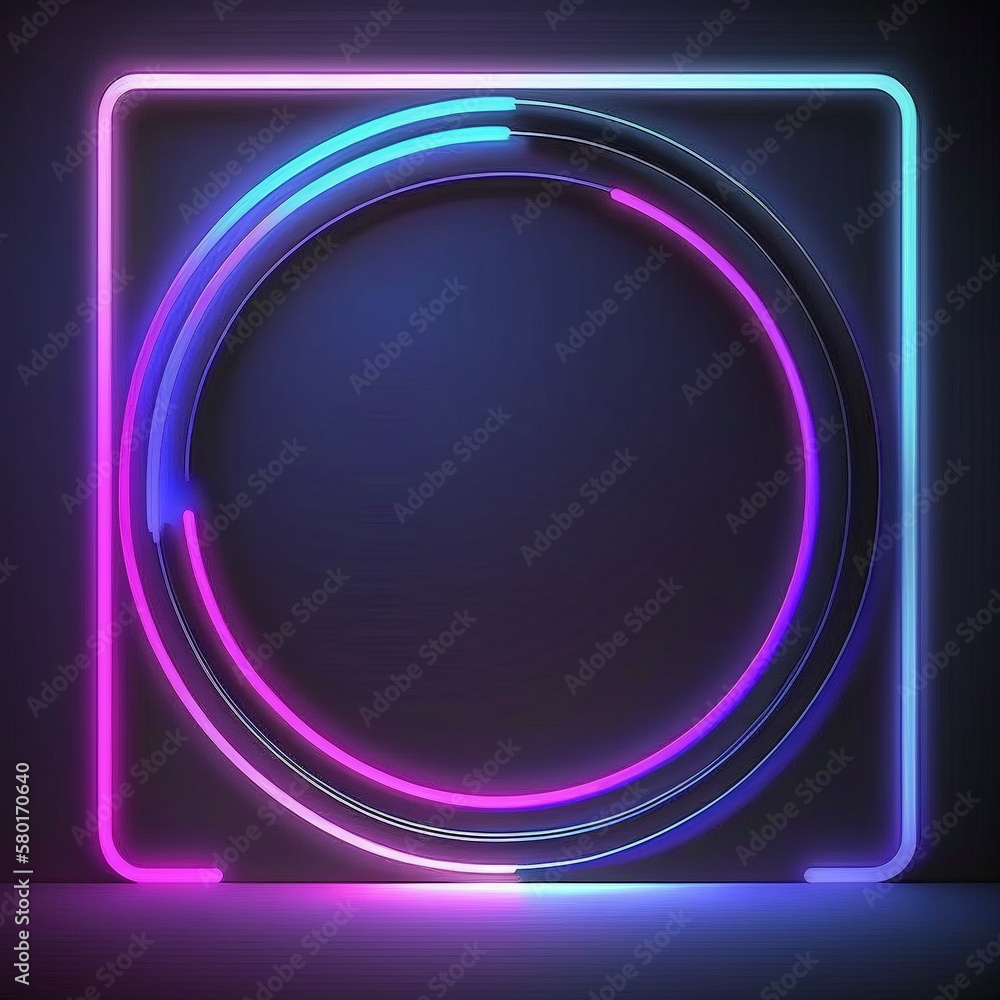 rounded pink and blue neon lines, glowing in the dark. cyberspace background, square, abstract rounded pink and blue neon lines, glowing in the dark. cyberspace background, square, abstract