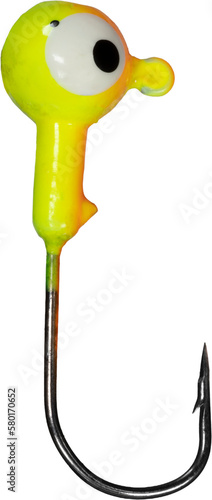 Bright yellow jig head and hook