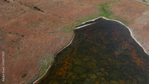 Aerial view of Spotted Lake in Osoyoos British Columbia Okanagan Valley on Hot Summer Day