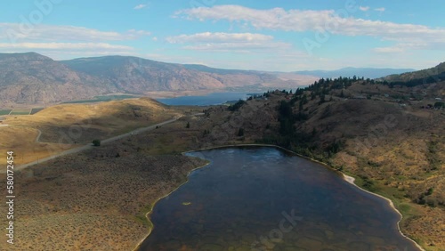 Aerial view of Spotted Lake in Osoyoos British Columbia Okanagan Valley on Hot Summer Day photo