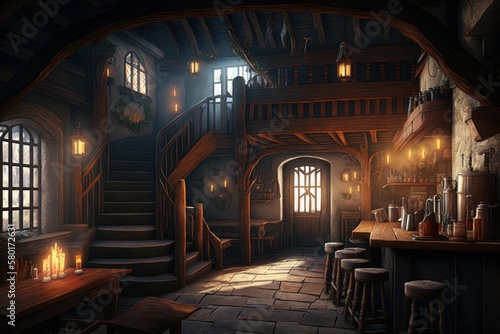 Fairytale fantasy interior of a medieval castle. AI generated © top images