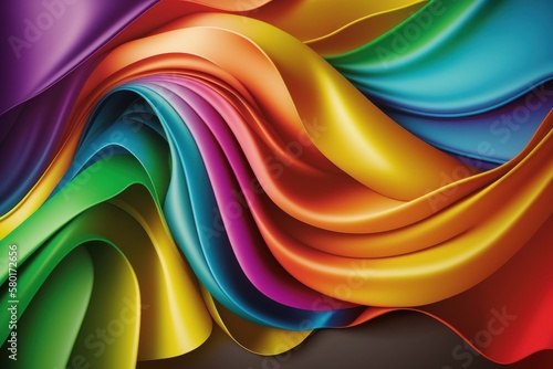 Rainbow Wavy Satin Background. Backdrop with selective focus and copy space. AI generated  human enhanced