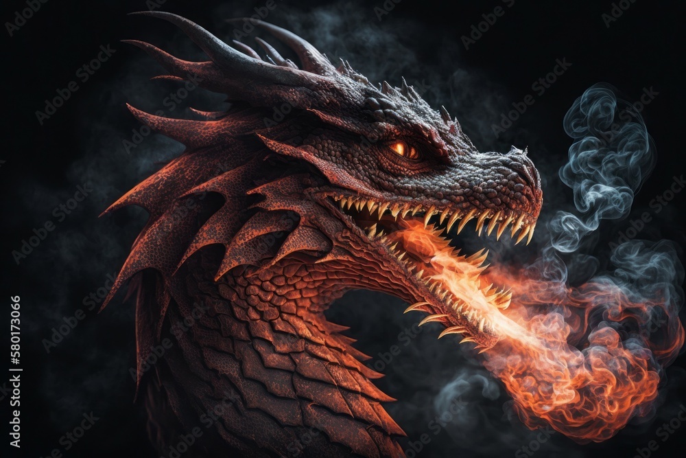 Chinese fire-breathing Dragon, selective focus. AI generated, human enhanced Chinese fire-breathing Dragon, selective focus. AI generated, human enhanced