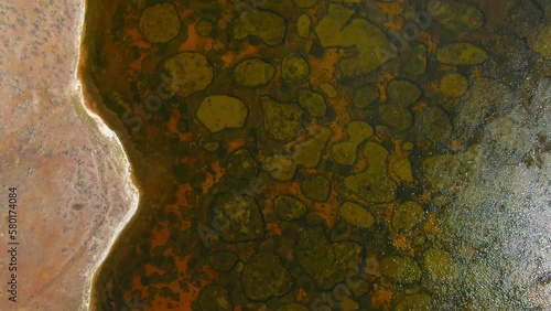 Aerial view of Spotted Lake in Osoyoos British Columbia Okanagan Valley on Hot Summer Day photo