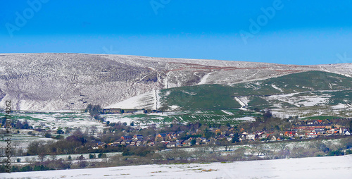 Snow on Pendle Hill in Lancashire UK. In this area in 1612 there were  10 people were accused of witchcraft and hung