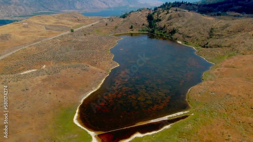 Aerial view of Spotted Lake in Osoyoos British Columbia Okanagan Valley on Hot Summer Day