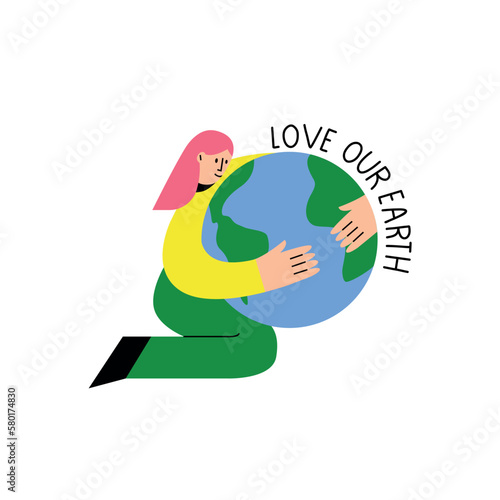 The girl holds the globe. Love our planet. Earth Day