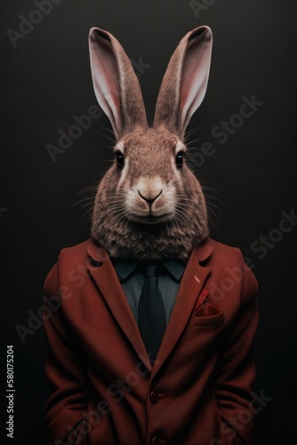 Elegant Rabbit in Formal Jacket is a whimsical image of a rabbit dressed in a formal suit. Generative AI