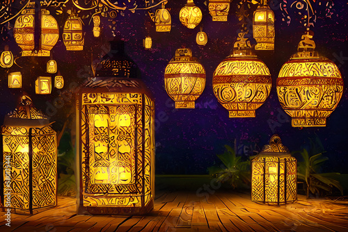 Ramadan and Eid al Fitr concept 2023 backgrounds dates with Turkish traditional lantern Light Lamp  