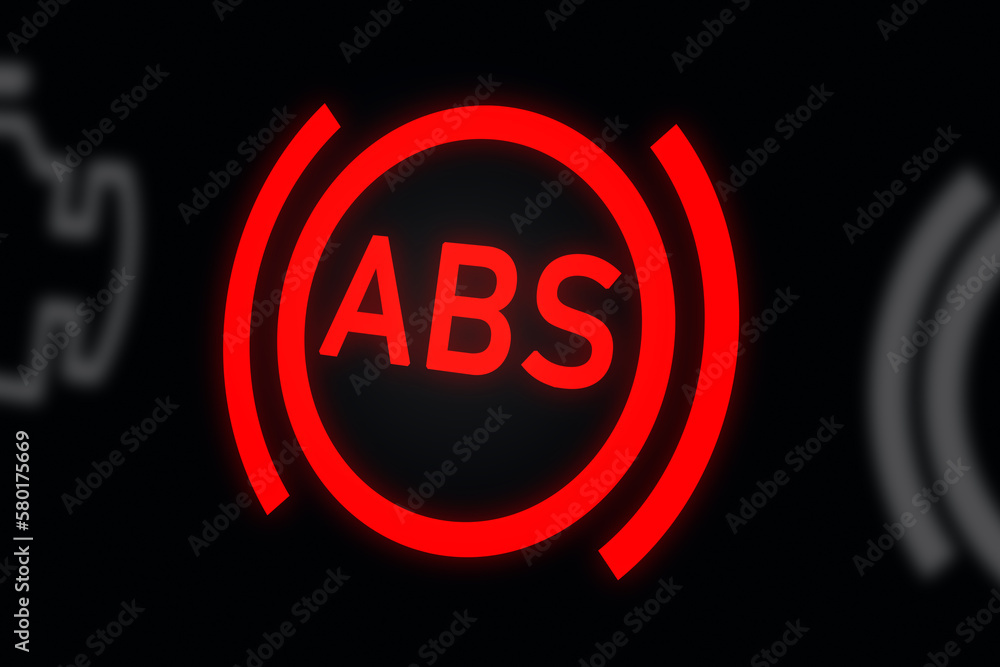 Antilock Braking System (ABS) Warning Light on Car Dashboard. Safety