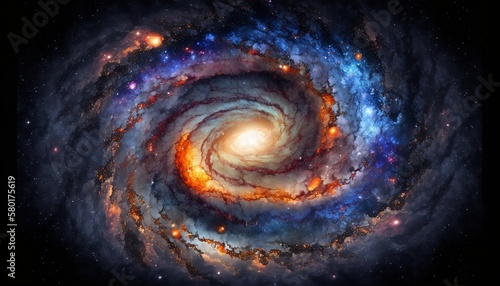 A view from space to a spiral galaxy and stars. Created with Generative AI