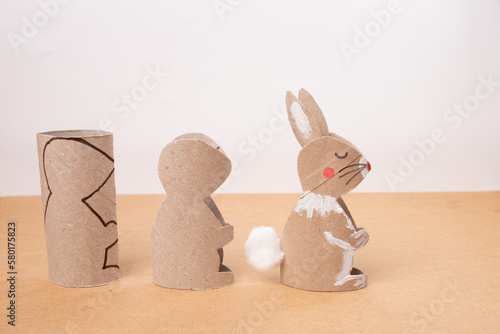 A Easter bunny made of recycled paper tube photo