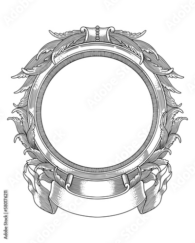 vector  illustration of antique engraving frame monochrome style