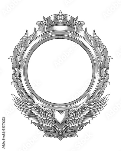 vector  illustration of antique engraving frame monochrome style