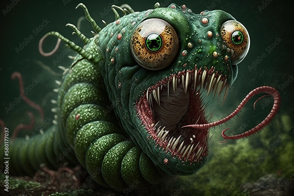 Zombie worm, concept of Parasite and Decay, created with Generative AI