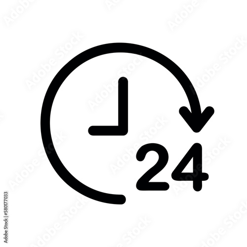 Fotografie, Obraz 24 hours service icon, clock symbol with arrow and 24 number, black vector sign
