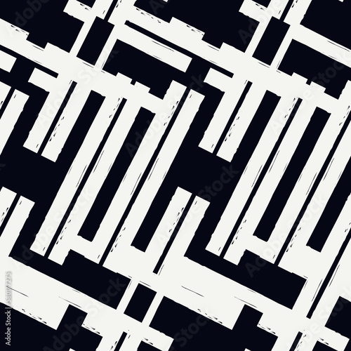 Geometric seamless pattern. Bauhaus style background. Modern grid print. Straight stripe, diagonal line motif ornament. Trendy contemporary geo wallpaper