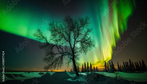 Northern lights  natural phenomenon  colorful and bright lights in the night sky. Generative AI