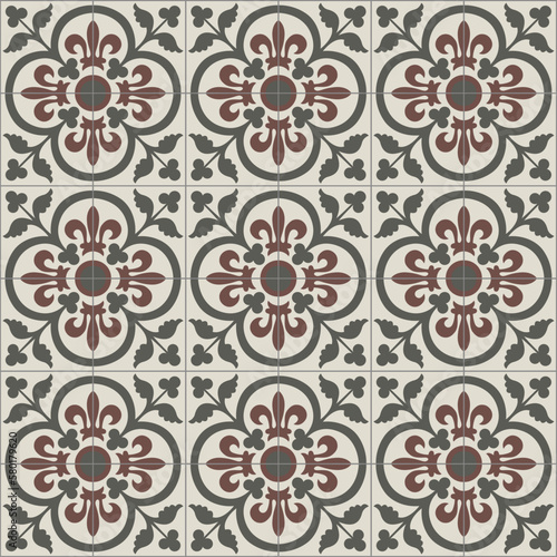 Ceramic Tiles. Hydraulic Portuguese ceramic design. Floral decorative ornament.