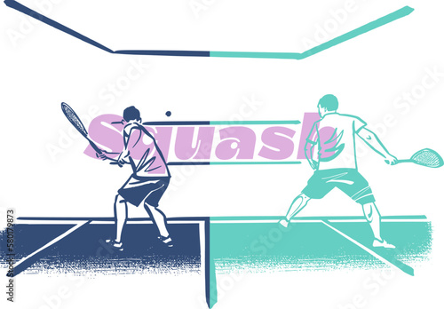 vector illustration sketch of the squash player with a racket