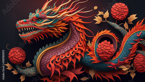 illustration chinese holiday new year symbol of 2024 .colorful dragon .Generative AI