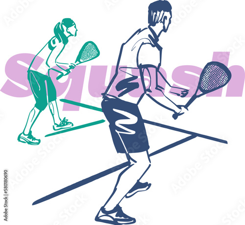vector illustration sketch of the squash player with a racket