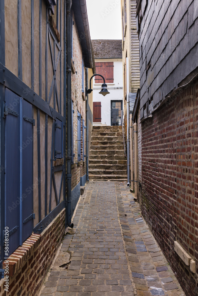 narrow road in Saint-Valery-sur-Somme, Picardy, France