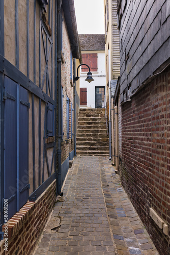 narrow road in Saint-Valery-sur-Somme, Picardy, France