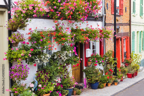 Fototapeta Naklejka Na Ścianę i Meble -  scenic view of a townhouse in Saint-Valery-sur-Somme, Picardy, France