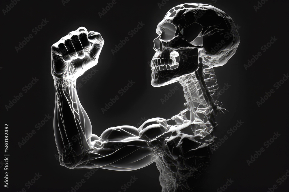 bone arm silhouette clenching her fist x , ray of hand, ai Stock Illustration Adobe Stock