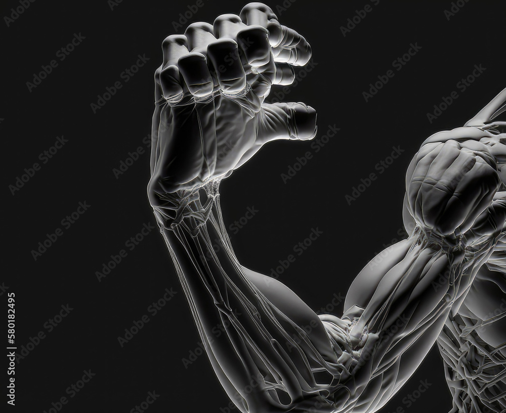 bone arm silhouette clenching her fist x , ray of hand, ai Stock Illustration Adobe Stock