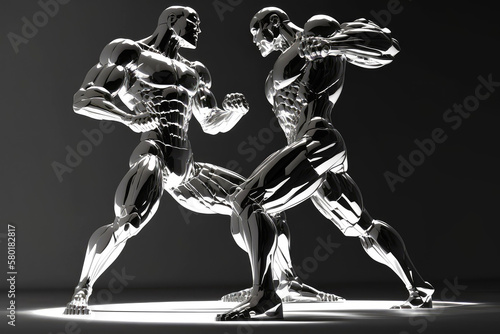 Fighting Chromed linear silhouette, ai