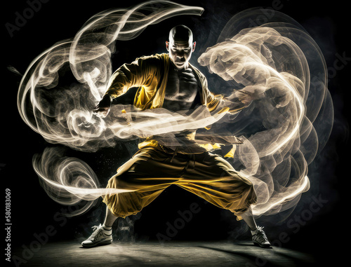 kung fu photography isolated black background, ai