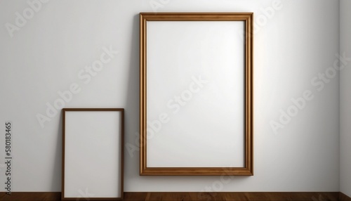 White frames for custom designs. square frames. Rectangular frames. Frames in minimalist spaces. Unpainted frames on brick walls and unpainted pictures on pastel walls. Generated by AI.