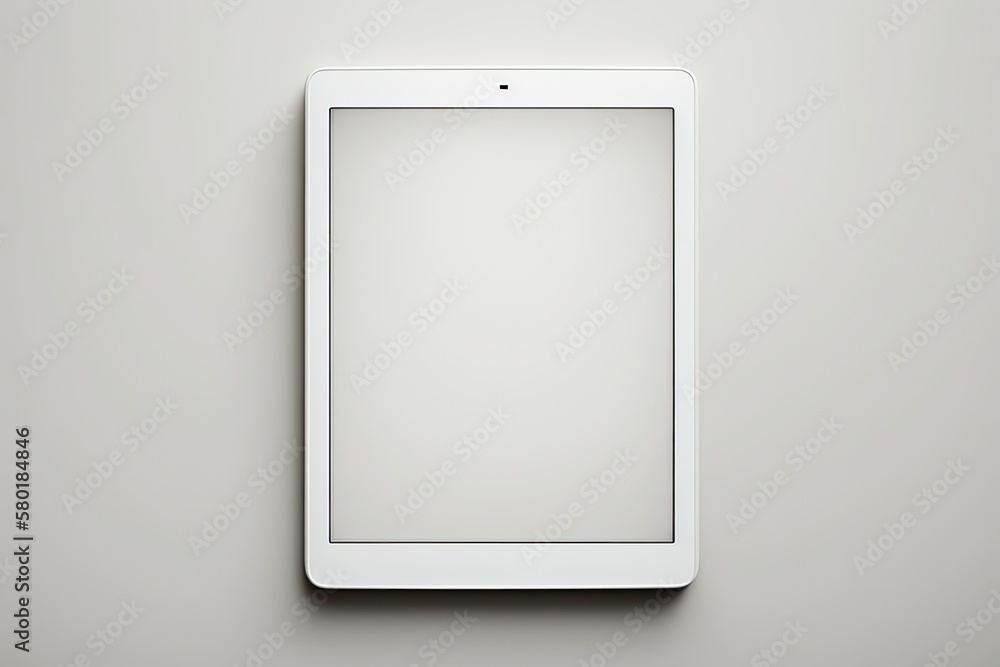 White backdrop and blank white screen of a tablet computer. Generative AI