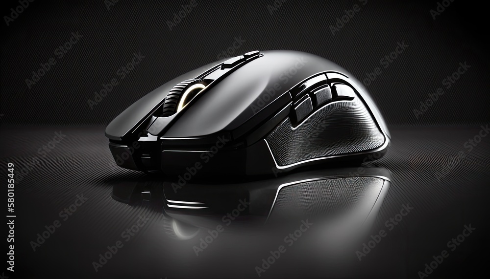A sleek and modern computer mouse on a black background, with clean and precise lighting emphasizing its accuracy and speed. generative ai
A sleek and modern computer mouse on a black background, with clean and precise lighting emphasizing its accuracy and speed. generative ai