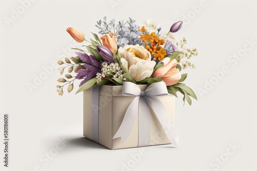 Orange flowers in a white box with a lid