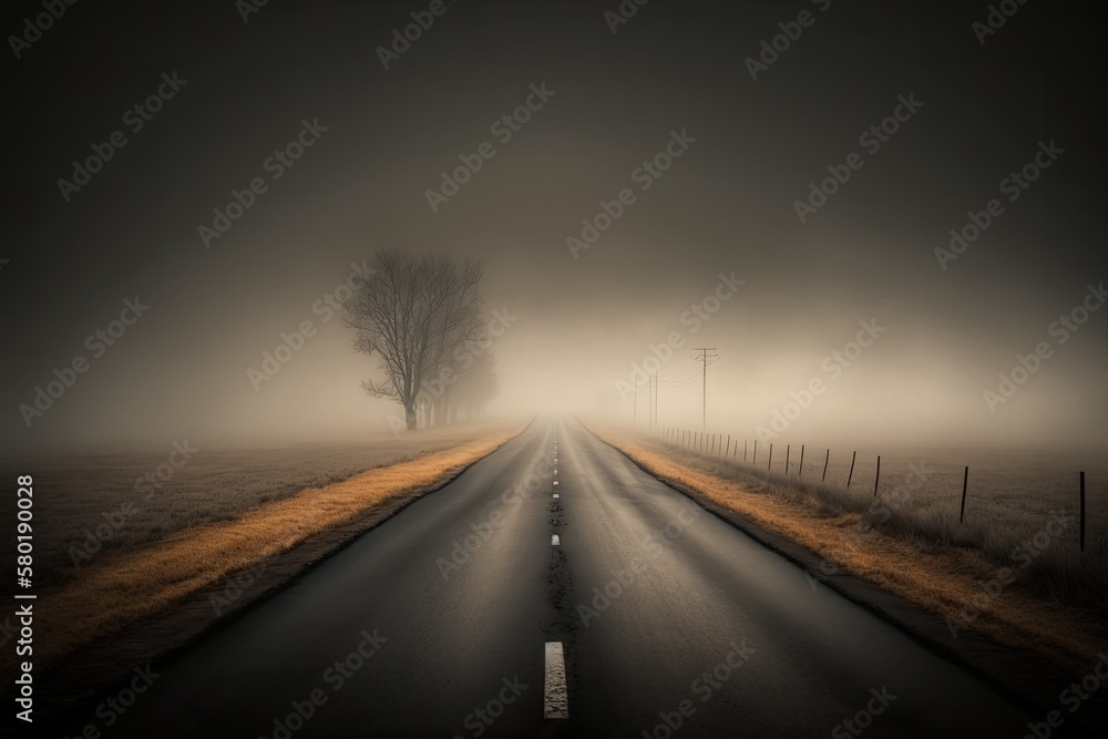 shot of a misty waylong exposure image with grain. Generative AI
