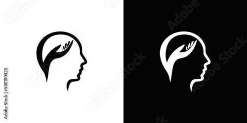 Mental health line icon. Psychotherapy symbol concept isolated on white and black background. Vector illustration