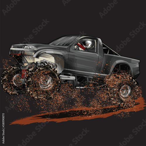 dirt black truck splash, isolated on black background for business elements, screen printing, digital printing,DGT,DFT and poster.