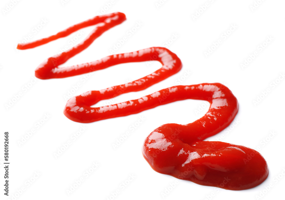 Fresh tasty red ketchup isolated on white, closeup Fresh tasty red ketchup isolated on white, closeup