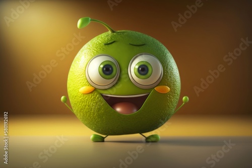 Funny lime cartoon character. Generative AI.