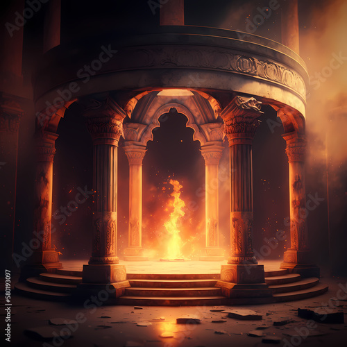 Fire Temple Illustration. Generative AI