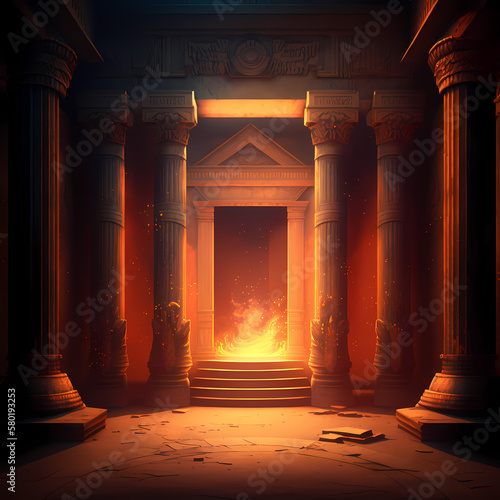 Fire Temple Illustration. Generative AI photo