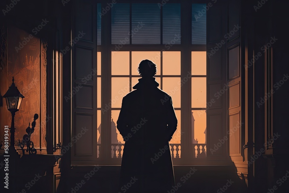silhouette of a man in a window. Generative AI