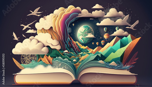 Books and Knowledge imagination composition - Generative AI illustration photo