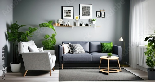 modern living room interior design architecture - generative art